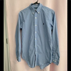 RALPH LAUREN blue/white plaid dress shirt.  Size 14 1/2 collar 32/33 arm length.
